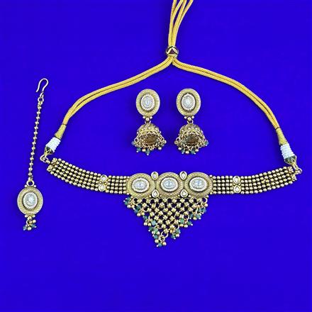 Antique Moti Necklace with Matte Gold Plating
