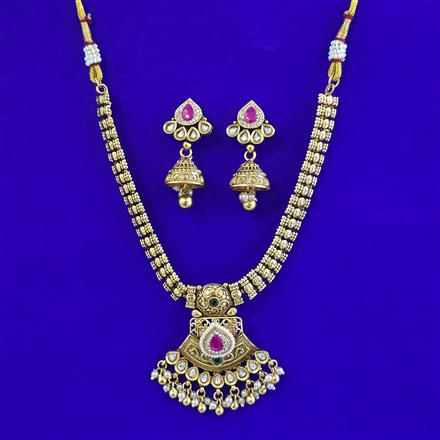 Antique Moti Necklace with Matte Gold Plating