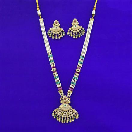 Antique Moti Pendant Set with Matte Gold Plating
