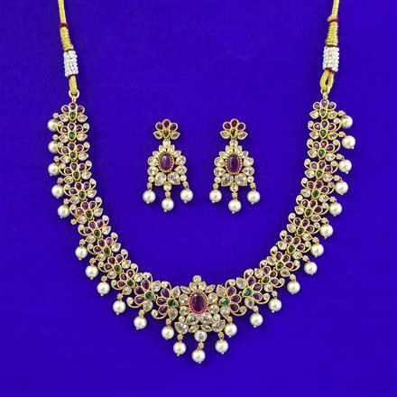 Antique Moti Necklace with Matte Gold Plating