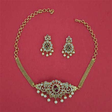 Antique Choker Necklace with Matte Gold Plating