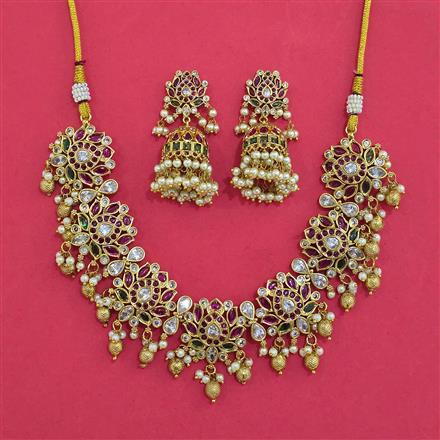 Antique Moti Necklace with Matte Gold Plating