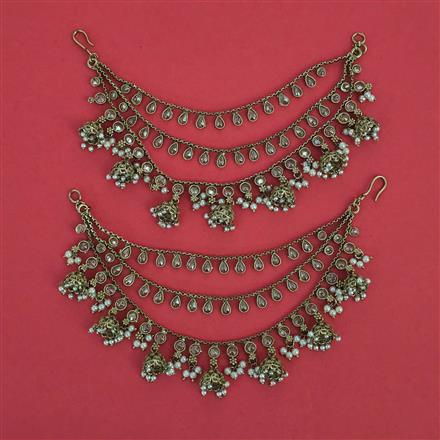 Antique Moti Ear Chain with Mehndi Plating