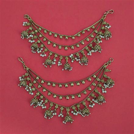 Antique Moti Ear Chain with Mehndi Plating