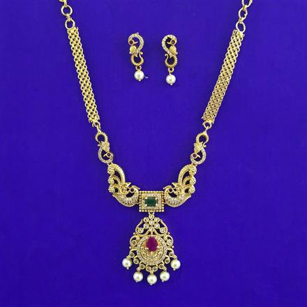 Antique Moti Necklace With Matte Gold Plating