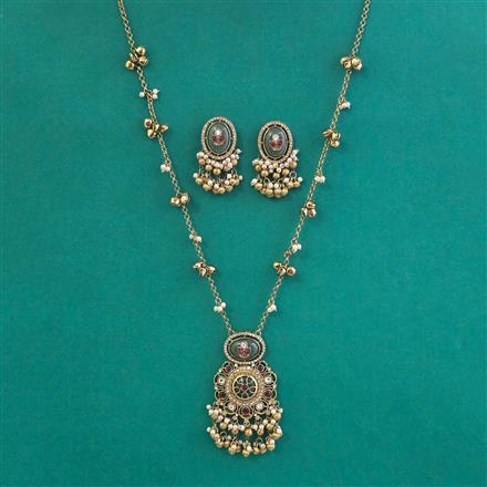 Antique Moti Pendant Set with Mehndi Plating