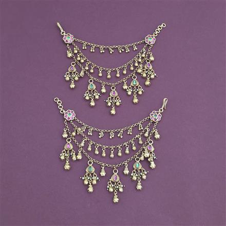 Antique Moti Ear Chain with Matte Gold Plating