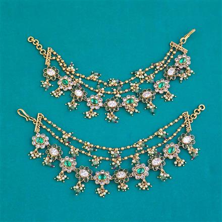 Antique Moti Ear Chain with Matte Gold Plating