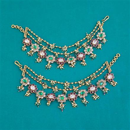 Antique Moti Ear Chain with Matte Gold Plating