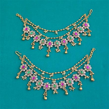 Antique Moti Ear Chain with Matte Gold Plating