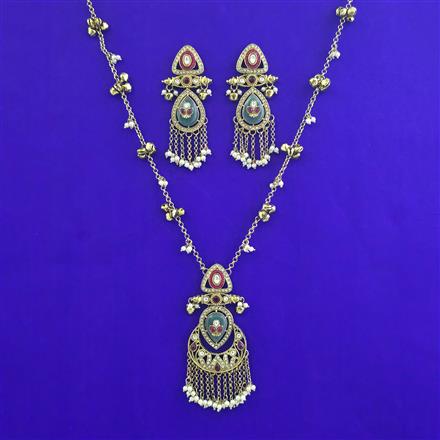 Antique Moti Pendant Set with Mehndi Plating