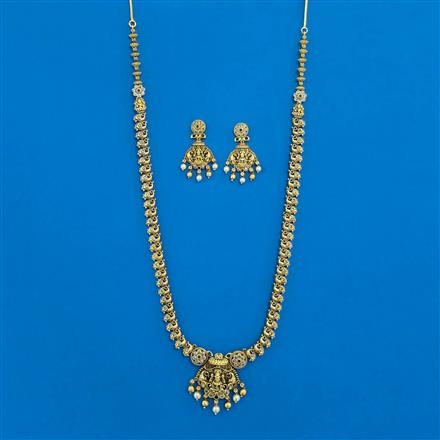 Antique Long Necklace with Matte Gold Plating