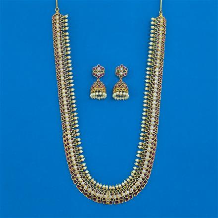 Antique Long Necklace with Matte Gold Plating
