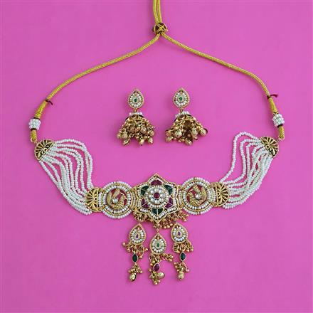 Antique Choker Necklace with Matte Gold Plating