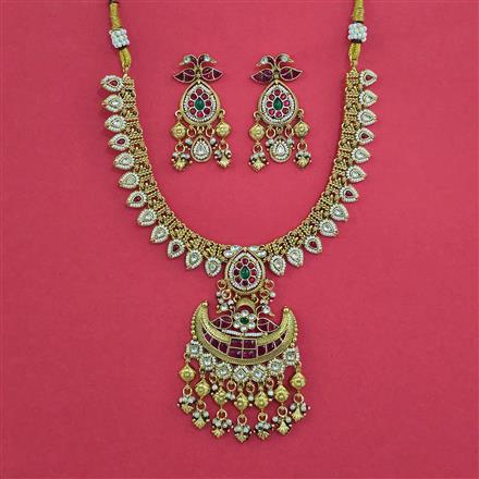 Antique Moti Necklace with Matte Gold Plating