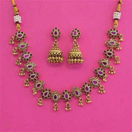 Antique Choker Necklace with Matte Gold Plating
