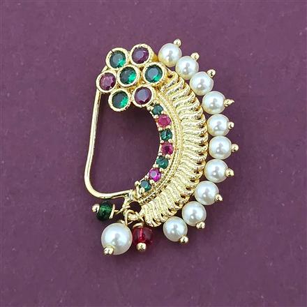 Antique Moti Nose Ring with Gold Plating