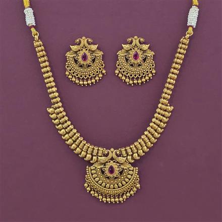 Antique Peacock Necklace with Matte Gold Plating