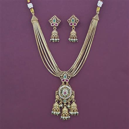 Antique Pearl Necklace with Matte Gold Plating