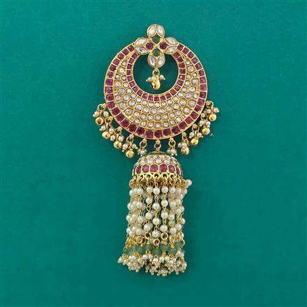 Antique Moti Hair Brooch with Matte Gold Plating