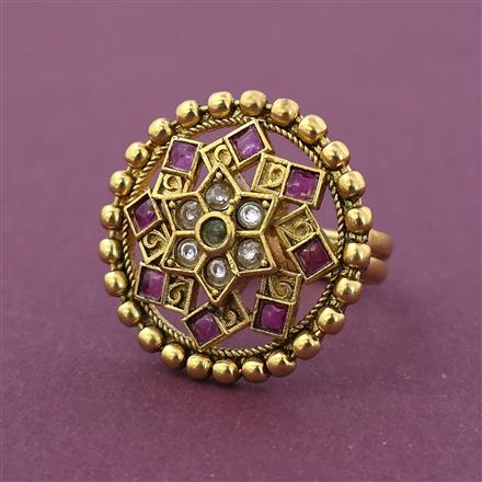 Antique Adjustable Ring with Matte Gold Plating