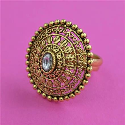 Antique Adjustable Ring with Matte Gold Plating