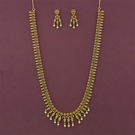 Antique Long Necklace with Matte Gold Plating