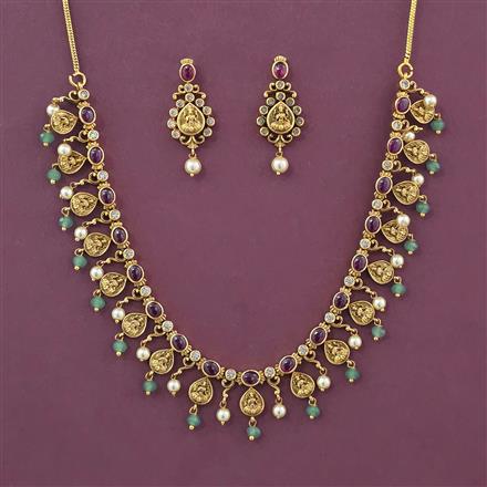 Antique Pearl Necklace with Matte Gold Plating