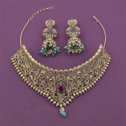 Antique Mukut Necklace with Matte Gold Plating