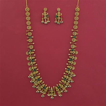 Antique Long Necklace with Matte Gold Plating