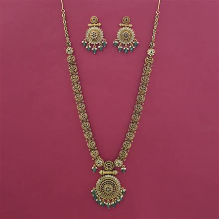 Antique Long Necklace with Matte Gold Plating