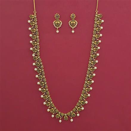 Antique Long Necklace with Matte Gold Plating