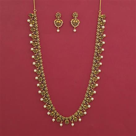 Antique Long Necklace with Matte Gold Plating