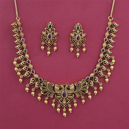 Antique Birds Necklace with Matte Gold Plating