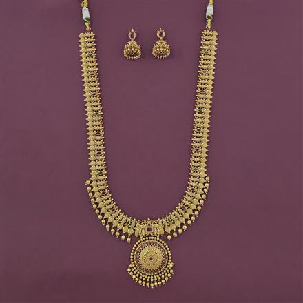 Antique Long Necklace with Matte Gold Plating