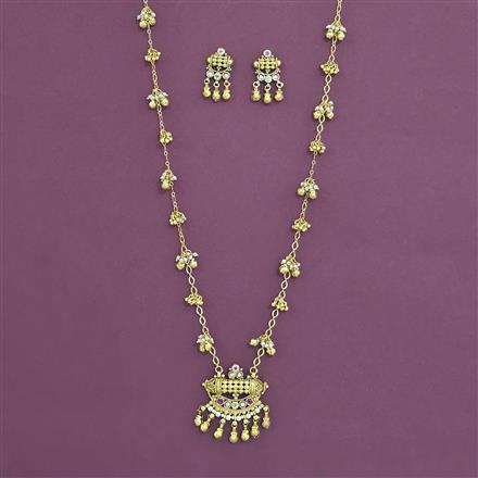 Antique Long Pendant Set with Matte Gold Plating