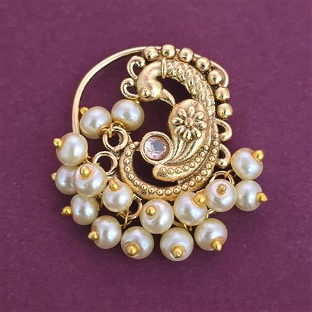 Antique Pearl Nose Ring with Matte Gold Plating