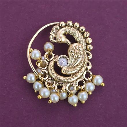 Antique Pearl Nose Ring with Matte Gold Plating