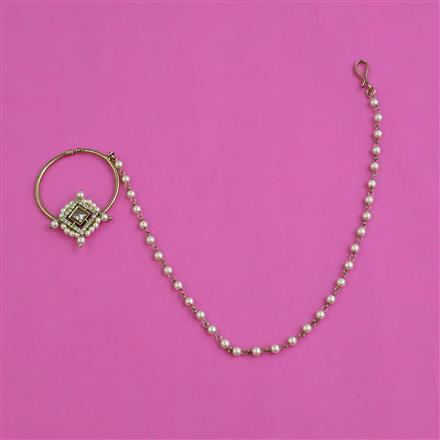 Antique Pearl Nose Ring with Mehndi Plating