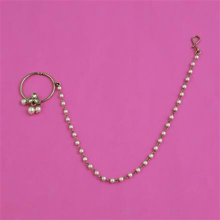 Antique Pearl Nose Ring with Mehndi Plating