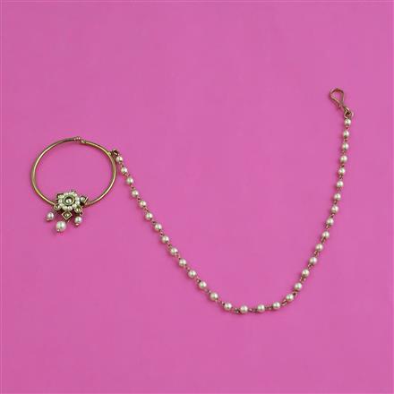 Antique Pearl Nose Ring with Mehndi Plating