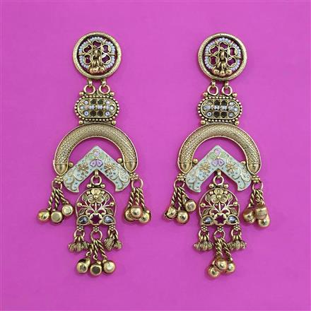 Antique Long Earring with Matte Gold Plating