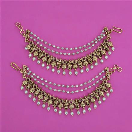 Antique Pearl Ear Chain with Matte Gold Plating
