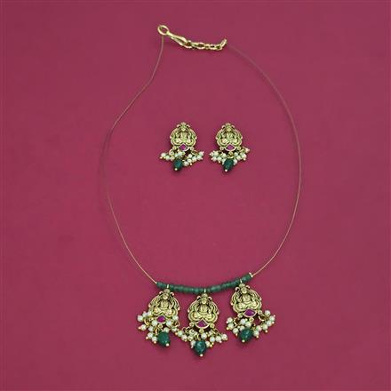 Antique Temple Pendant Set with Matte Gold Plating