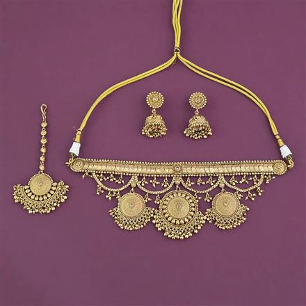 Antique Choker Necklace with Matte Gold Plating