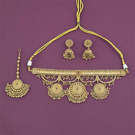Antique Choker Necklace with Matte Gold Plating
