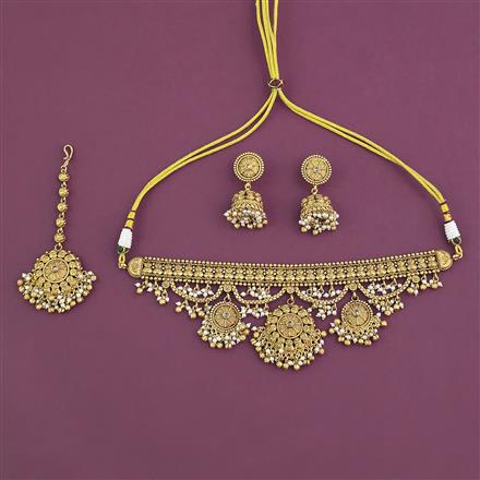Antique Choker Necklace with Matte Gold Plating