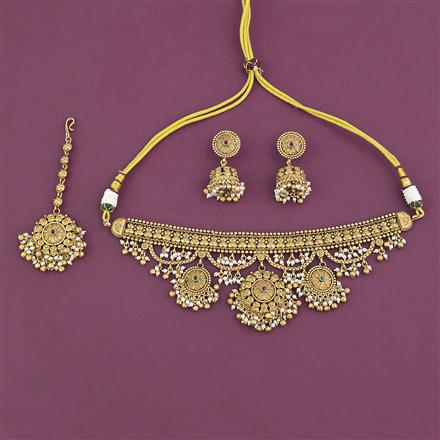 Antique Choker Necklace with Matte Gold Plating