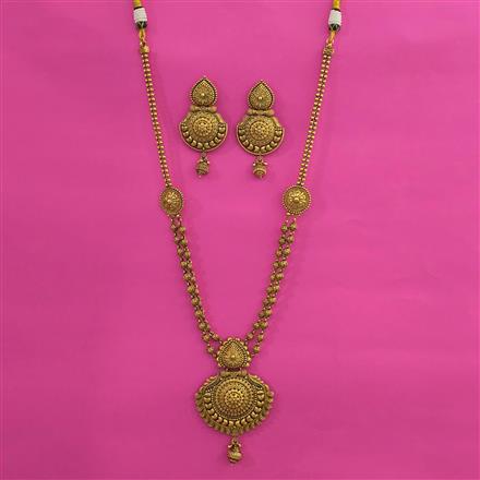 Antique Long Necklace with Matte Gold Plating