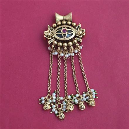 Antique Pearl Hair Brooch with Matte Gold Plating